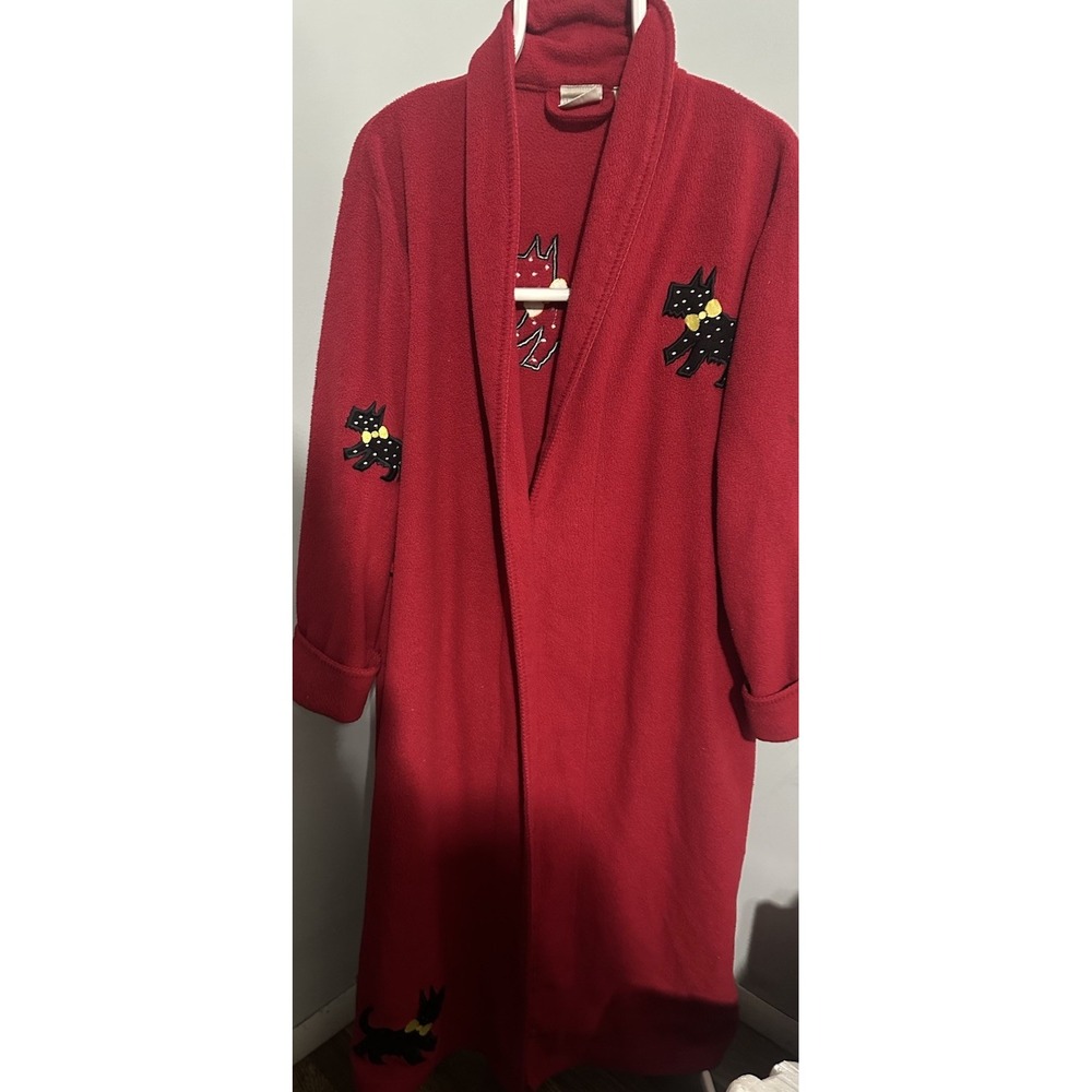 Delicates Women's Long Red Robe With Dog Prints Size Medium